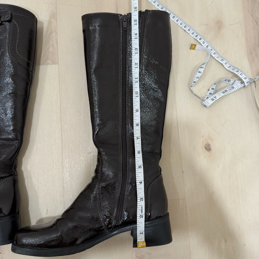 La CANADIENNE Laney Knee Boots Women's 6.5 Patent Dark Brown Waterproof Leather
